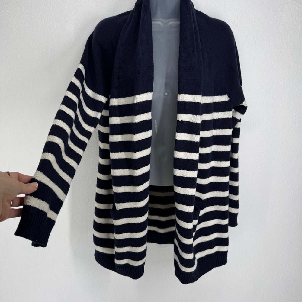 Talbots Navy Blue White Striped Cashmere Blend Shawl Cardigan Size L Nautical